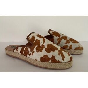 Myra Bag Cow Print Hair on Hide Espadrille Mules Brown White Leather Western 9